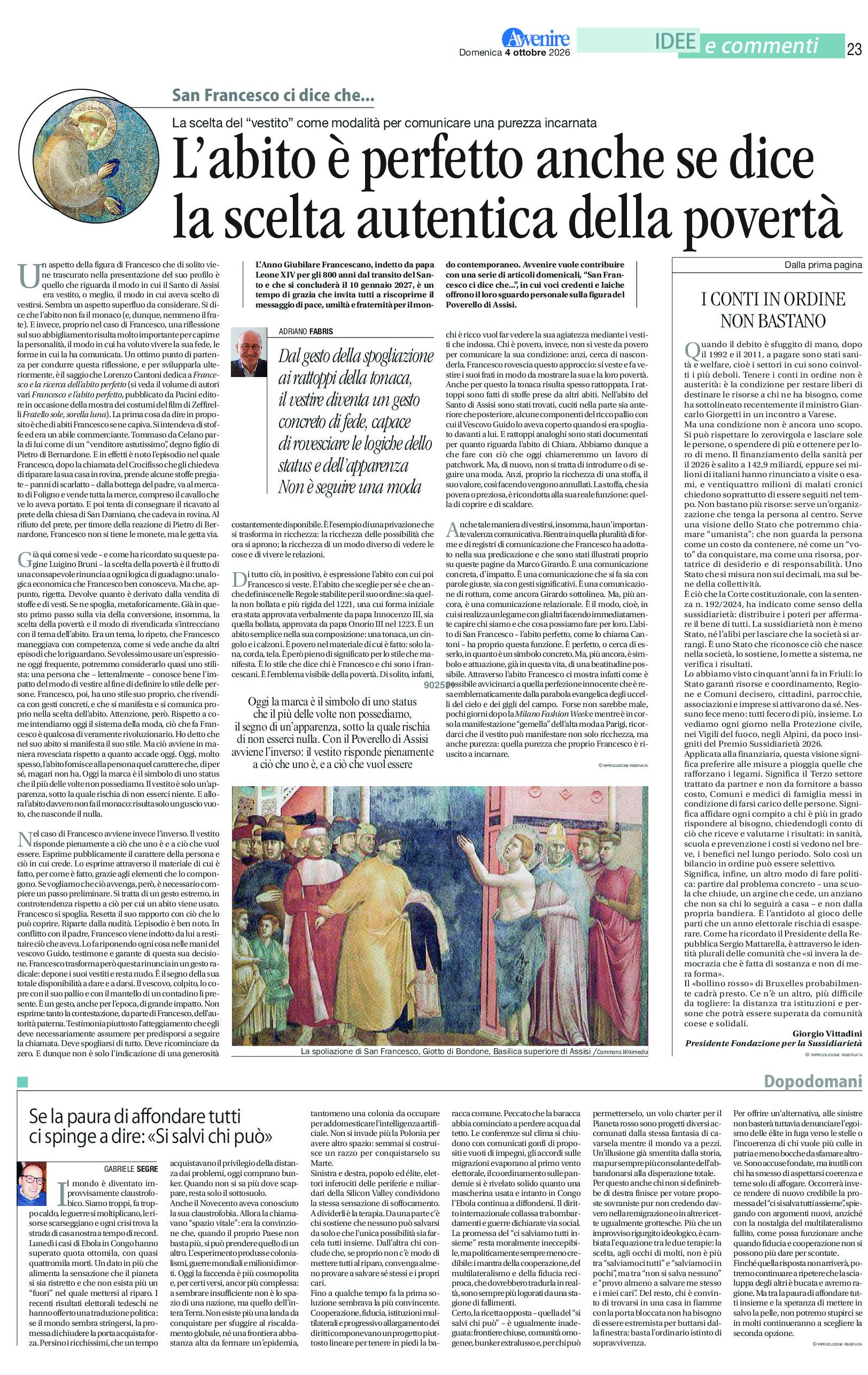 Avvenire, domenica 4 ottobre 2026